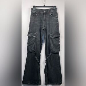 Zara Black Cargo Style Flare & Wide Leg Jean